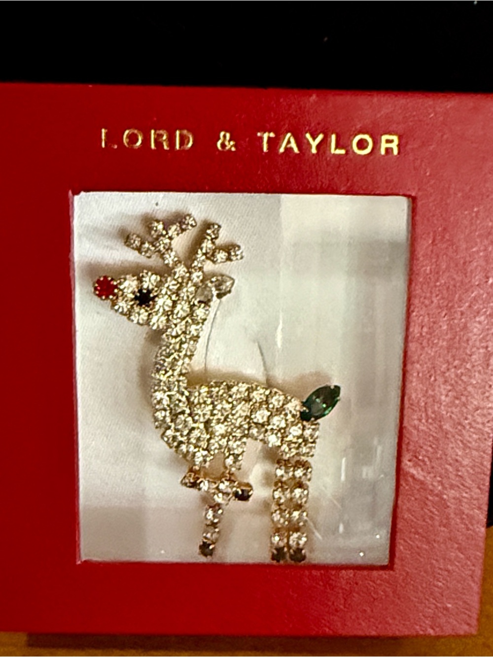 Lord & Taylor NIB Vintage Crystal Reindeer Brooch